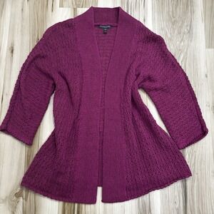 Eileen Fisher Petite Large Purple Knit Open Front‎ Cardigan Sweater